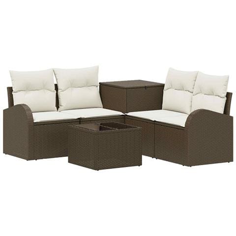 Set di divani 6 pz Marrone e Bianco Crema - Foto 1