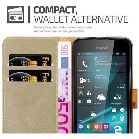 Custodia Compatibile Con Nokia Lumia 550 In Marrone Cappuccino - Coperchio Protettiva Con Chiusura Magnetica, Funzione Stand E Tasca Per Le Carte - Foto 8