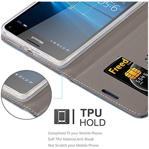 Custodia Compatibile Con Nokia Lumia 950 Xl In Blu Scuro Nero - Coperchio Protettiva Con Chiusura Magnetica, Funzione Stand E Tasca Per Le Carte - Foto 2