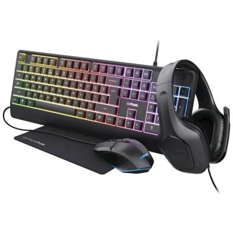 GX QUADROX Gaming Kit 4 in 1 Tastiera Graming Qwerty Layout Italiano + Mouse USB 6 Pulsanti RGB + Cuffie Con Microfono Jack 3.5mm + Tappetino Gamer Nero - Foto 1