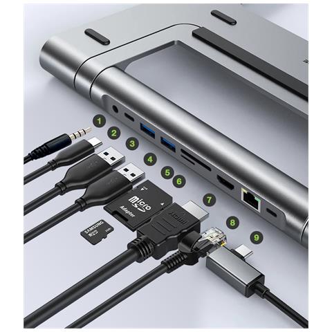 Docking Station Usb-c 9 In 1 Hub Usb3.1 Stand Per Notebook Pieghevole - Foto 3