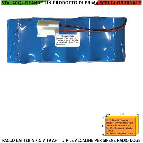 Pile Alcaline Non Ricaricabili Pacco 5 Lr20 In Batteria 7,5 V 19 Ah Ricambio Sirena Radio Doge Alimentazione Antifurto - Foto 1