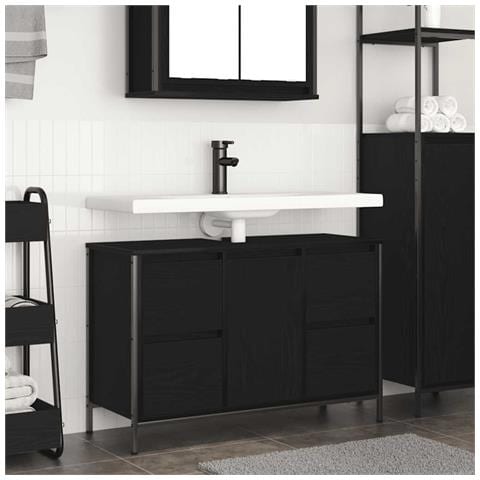 Mobile Lavabo con Cassetti Rovere Nero 90x34,5x60 cm - Foto 1