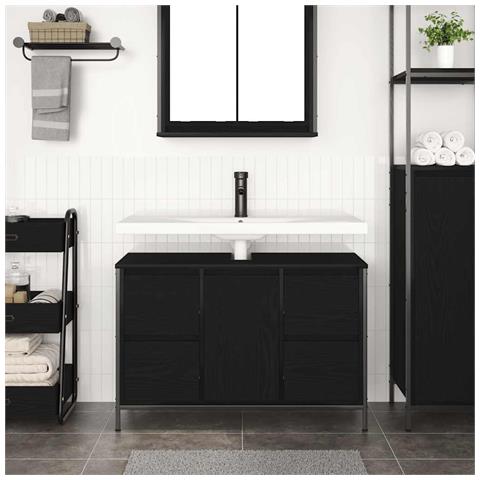 Mobile Lavabo con Cassetti Rovere Nero 90x34,5x60 cm - Foto 9