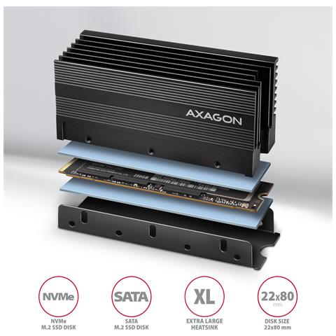CLR-M2XL sistema di raffreddamento per computer M. 2 NVMe SSD, Unità allo stato solido Dissipatore di calore /Radiatore Nero 1 pz - Foto 2