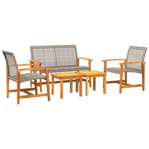 Set Salotto Da Giardino 5pz Grigio In Polyrattan E Legno Acacia - Foto 2