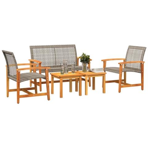 Set Salotto Da Giardino 5pz Grigio In Polyrattan E Legno Acacia - Foto 3