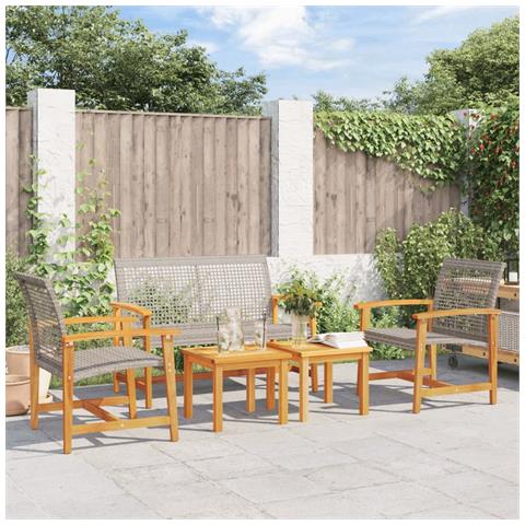 Set Salotto Da Giardino 5pz Grigio In Polyrattan E Legno Acacia - Foto 1