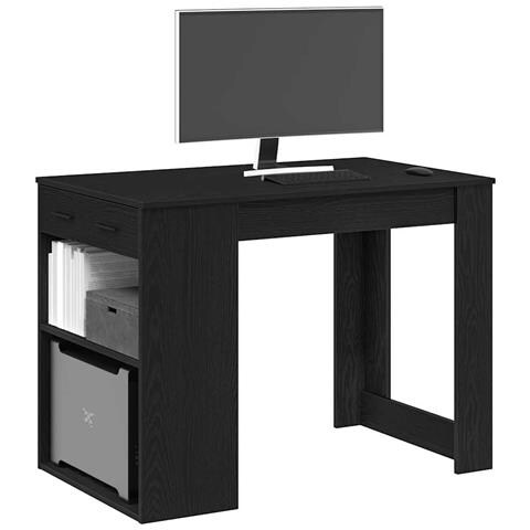 Scrivania Con Cassetto E Ripiano Rovere Nero Legno Multistrato - Foto 1