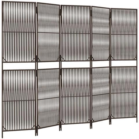 Divisorio Per Ambienti A 5 Pannelli Marrone In Polyrattan - Foto 2