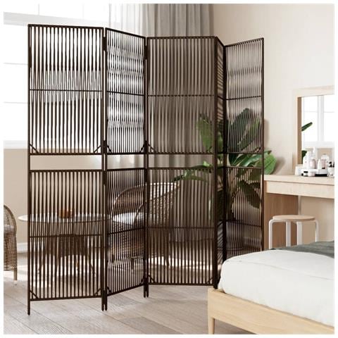 Divisorio Per Ambienti A 5 Pannelli Marrone In Polyrattan - Foto 3