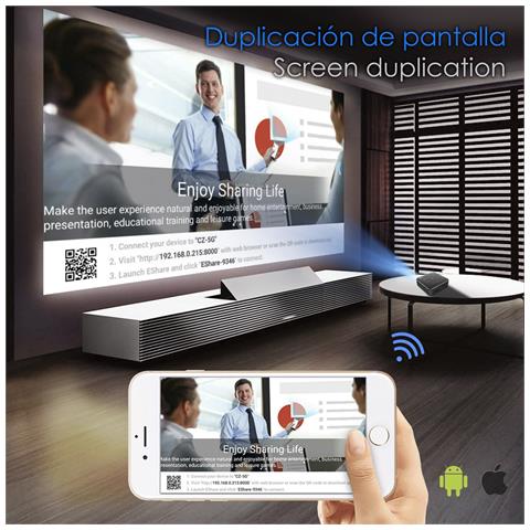 Mini Videoproiettore Portatile Led P11, Dlp. Android 9.0, Wi-fi, Pannello Touch. Batteria Ricaricabile. Clonazione Schermo. Netflix, Youtube, Ecc. 8x8x2,8 Cm. Colore Nero - Foto 2