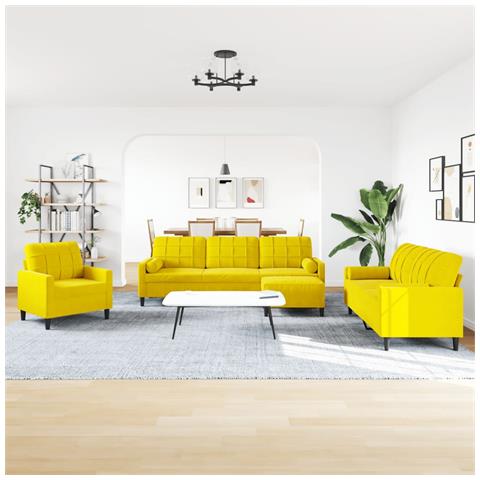 Set Di Divani 4 Pz Con Cuscini E Rinforzi Giallo In Velluto - Foto 3
