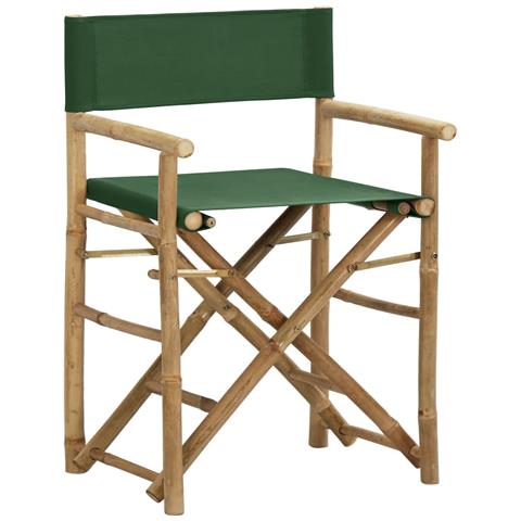 Sedie Da Regista Pieghevoli 2 Pz Verdi In Bambù E Tela - Foto 1
