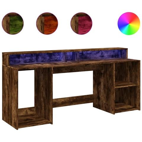 Scrivania con Luci LED Rovere Fumo 200x55x91 cm in Truciolato - Foto 1