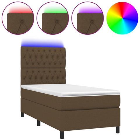 Letto a Molle Materasso e LED Marrone Scuro 80x200cm in Tessuto - Foto 1