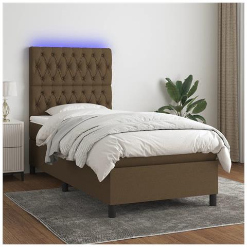 Letto a Molle Materasso e LED Marrone Scuro 80x200cm in Tessuto - Foto 2