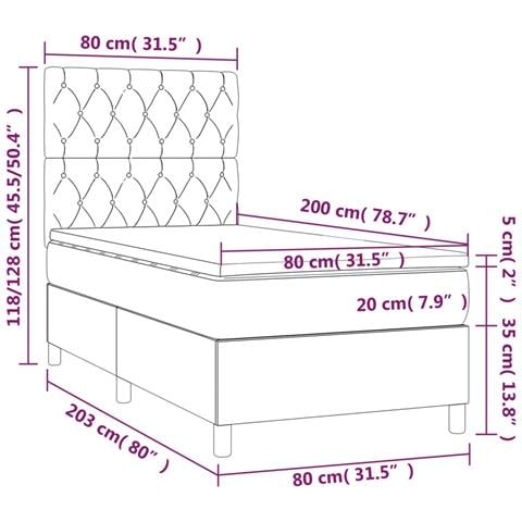 Letto a Molle Materasso e LED Marrone Scuro 80x200cm in Tessuto - Foto 8