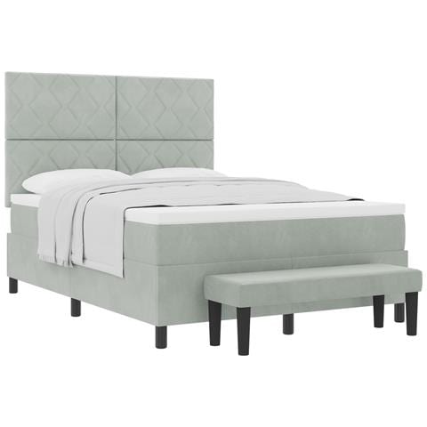Letto con Rete a Molle con Materasso e Panchina Grigio Chiaro 160x200 cm Velluto - Foto 1