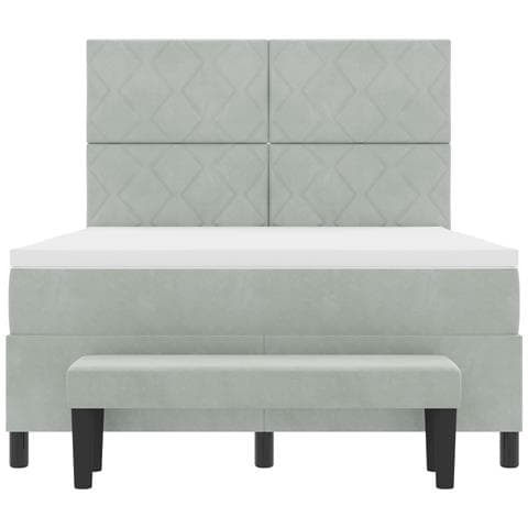 Letto con Rete a Molle con Materasso e Panchina Grigio Chiaro 160x200 cm Velluto - Foto 9