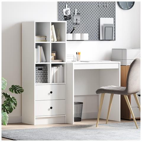 Scrivania con Archiviazione Bianca in Legno Ingegnerizzato - Foto 2