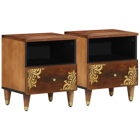Comodini 2 pcs 40x33x46 cm Legno Massello Mango - Foto 1