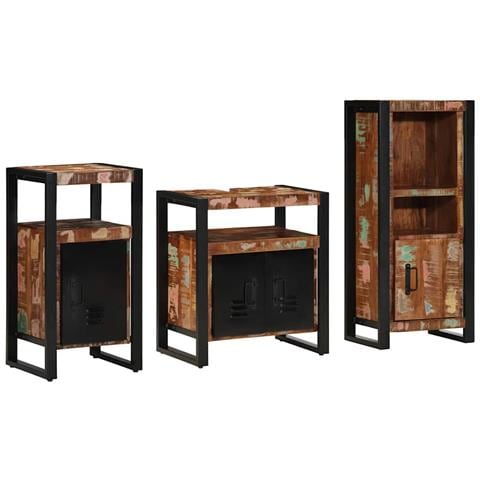 Set di mobili per il bagno 3 pcs Legno massello riciclato - Foto 2