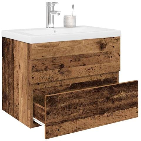 Mobile da Bagno con Lavabo Integrato e Rubinetto Legno Antico - Foto 2