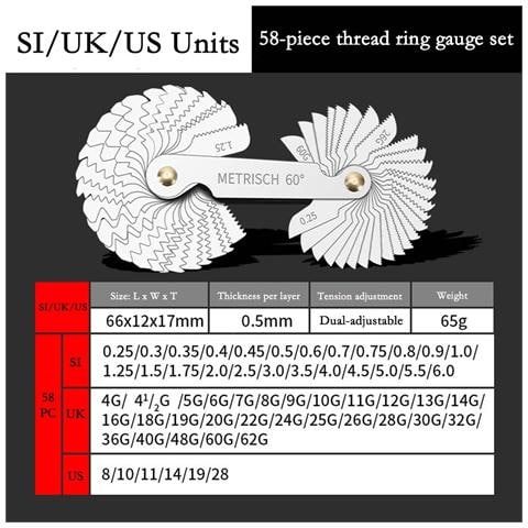 Calibro Per Filettature A 58 Pezzi, Strumento Di Misurazione Passo Filettatura Metrico 60° + Imperiale 55° + Us 60° - Foto 2