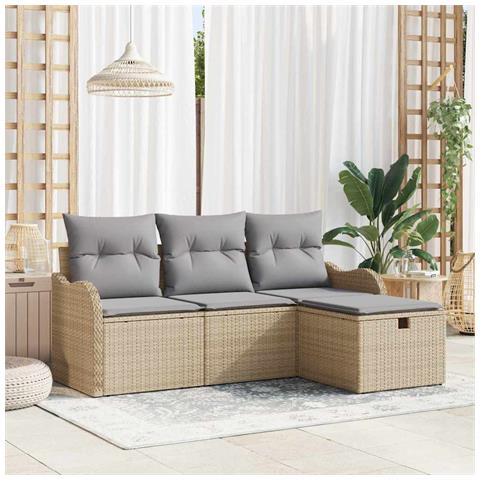 Set Divano da Giardino con cuscino 4 pcs beige e grigio chiaro - Foto 2