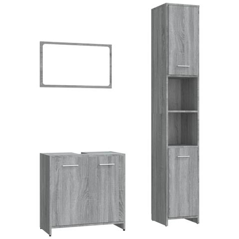 Set Mobili da Bagno 3 pz Grigio Sonoma in Legno Multistrato - Foto 1