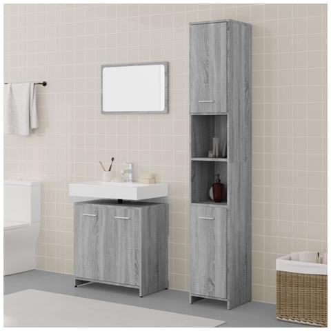 Set Mobili da Bagno 3 pz Grigio Sonoma in Legno Multistrato - Foto 2