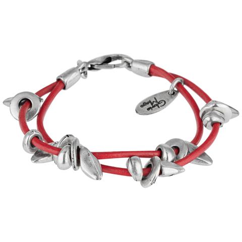 Bracciale In Pelle Rossa Con Doppi Cinturini Placcati Argento - Foto 1