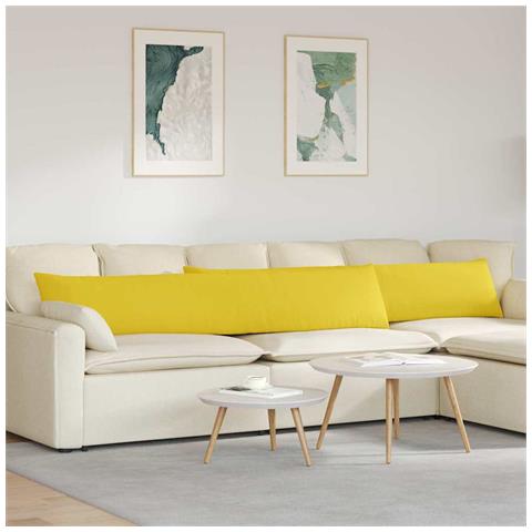 Cuscini da Divano 2 pcs Giallo Chiaro 200 x 40 cm Tessuto - Foto 2
