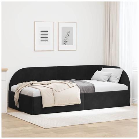 Cornice del letto ad angolo Nero 90 cm x 190 cm Tessuto - Foto 2