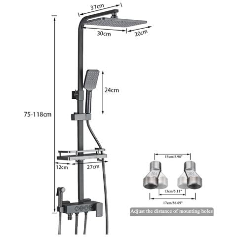 Colonna doccia, Blackswan, Tipo M233, modello grigio antracite, con 4 vie, soffione a pressione, doccetta tipo SPA e bocca mobile nascosta, misura 118 cm - Foto 4