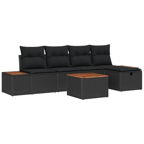 Set Divano da Giardino con cuscino 6 pcs Nero Poly Rattan - Foto 1