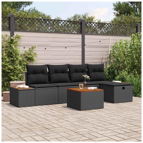 Set Divano da Giardino con cuscino 6 pcs Nero Poly Rattan - Foto 2