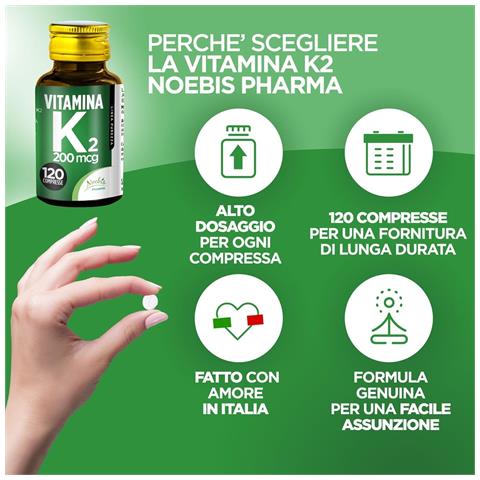 Vitamina K2 MK-7 200 mcg 120 Compresse - Menachinone-7 ad Alto Dosaggio - Ossa Normali e Coagulazione del Sangue - Foto 2