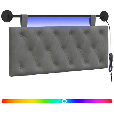 Testiera sospesa Con luce LED Grigio Scuro Velluto - Foto 1
