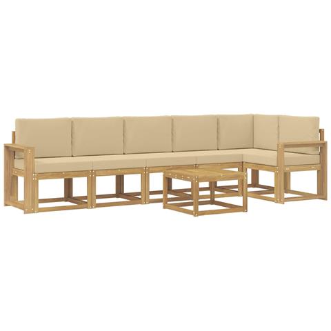 Set di divani da esterno 7 pcs Bianco e Beige Poliestere - Foto 1
