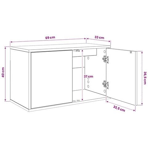 Mobile TV da Parete RAALTE 69 x 33 x 40 cm Rovere Nero - Foto 9