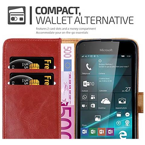 Custodia Compatibile Con Nokia Lumia 550 In Rosso Vinaccia - Coperchio Protettiva Con Chiusura Magnetica, Funzione Stand E Tasca Per Le Carte - Foto 2