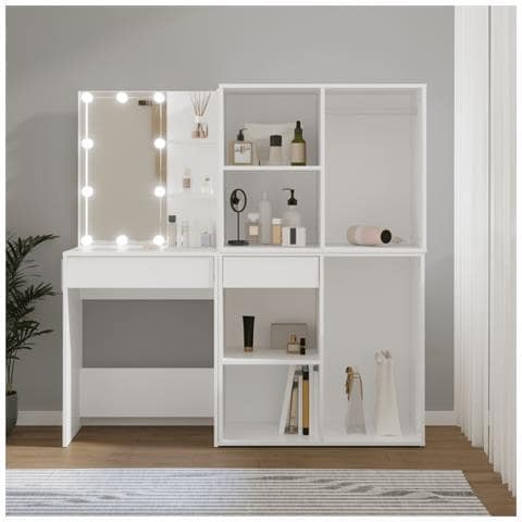 Toeletta Led Con 2 Armadietti In Legno Multistrato Bianco - Foto 17