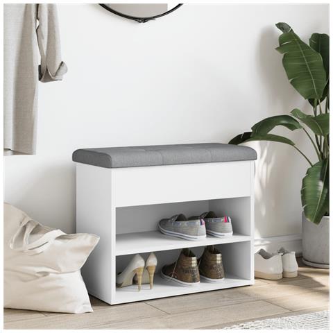 Panca Porta Scarpe Bianca 62x32x50 Cm In Legno Multistrato - Foto 3