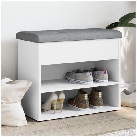 Panca Porta Scarpe Bianca 62x32x50 Cm In Legno Multistrato - Foto 1