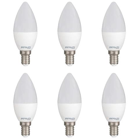 Pack 6 Pezzi Lampadina Led E14 6w (equivalente 45w) - Luce Bianca Calda 2800k - 480 Lumen - Classe Energetica A+ - Attacco Piccolo E14 - Candela C37 - Misure 10.6 X 6 X 10.6 Cm; 27 Grammi - Foto 1