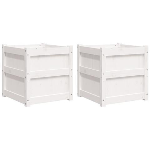 Fioriere Da Giardino 2 Pz Bianche In Legno Massello Di Pino - Foto 2