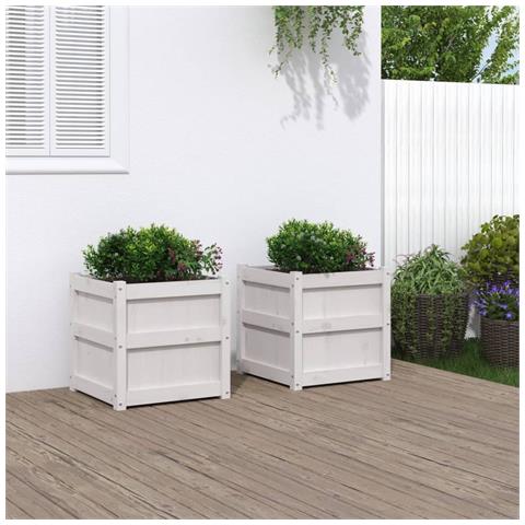 Fioriere Da Giardino 2 Pz Bianche In Legno Massello Di Pino - Foto 1