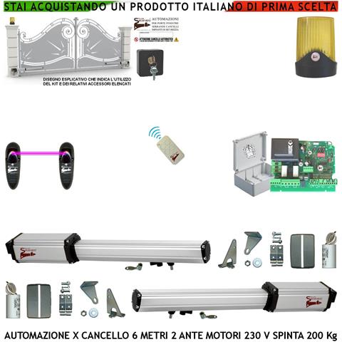 Automazione Cancello 6 Metri 2 Ante Da 3 Mt Kit Motori Elettromeccanici 230 V Corsa 500 Mm Spinta 2 Quintali Staffe Ra - Foto 1